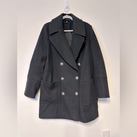 Free People Jackets & Blazers - Free People Black Pea Coat Timeless Structured Elegance